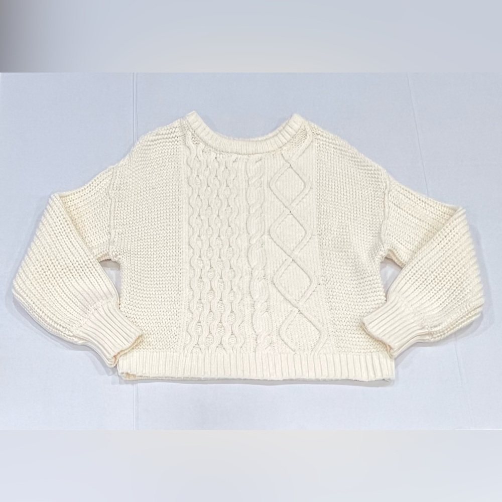 Free People Dream Cable Crew Sweater S Cream Fisherman Knit